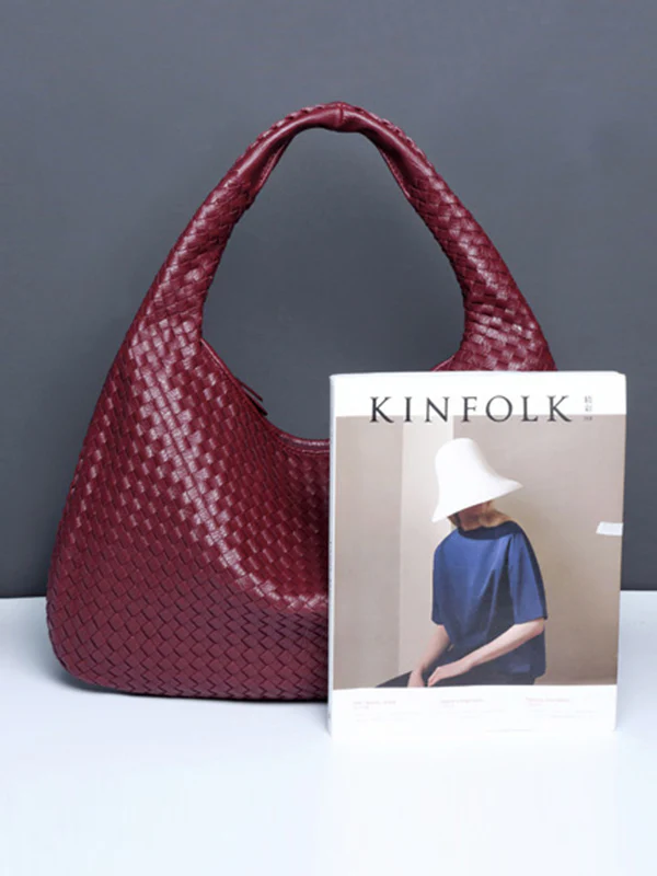 Geometric Solid Color Split-Joint Woven Zipper Bags Handbags - Image 21