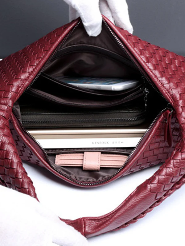 Geometric Solid Color Split-Joint Woven Zipper Bags Handbags - Image 22
