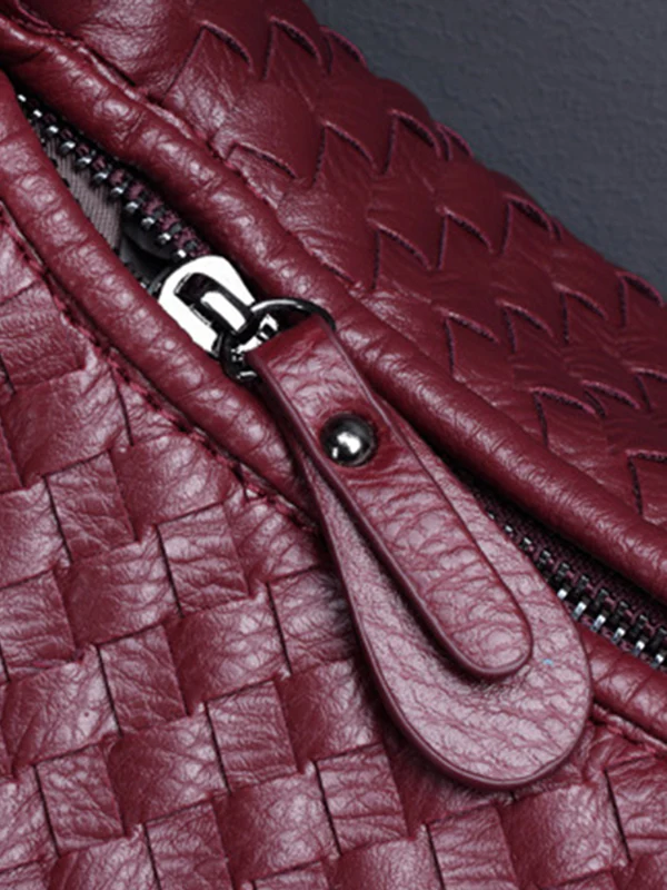 Geometric Solid Color Split-Joint Woven Zipper Bags Handbags - Image 26
