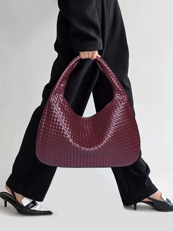 Geometric Solid Color Split-Joint Woven Zipper Bags Handbags - Image 3