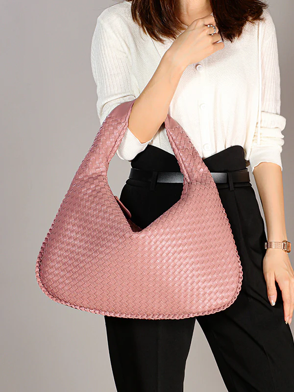 Geometric Solid Color Split-Joint Woven Zipper Bags Handbags - Image 4