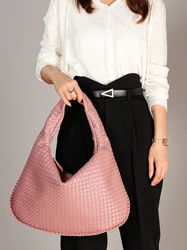 Geometric Solid Color Split-Joint Woven Zipper Bags Handbags - Image 5