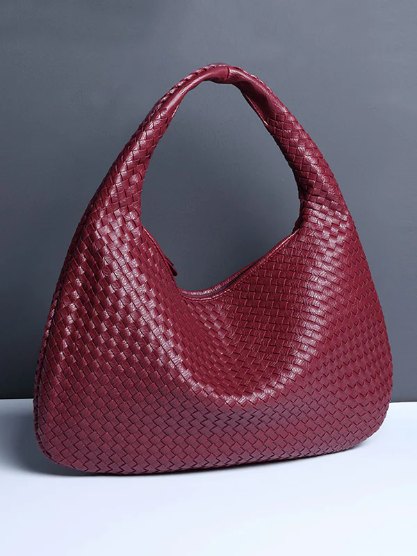 Geometric Solid Color Split-Joint Woven Zipper Bags Handbags - Image 7