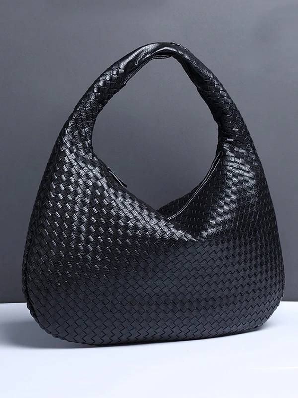Geometric Solid Color Split-Joint Woven Zipper Bags Handbags - Image 8