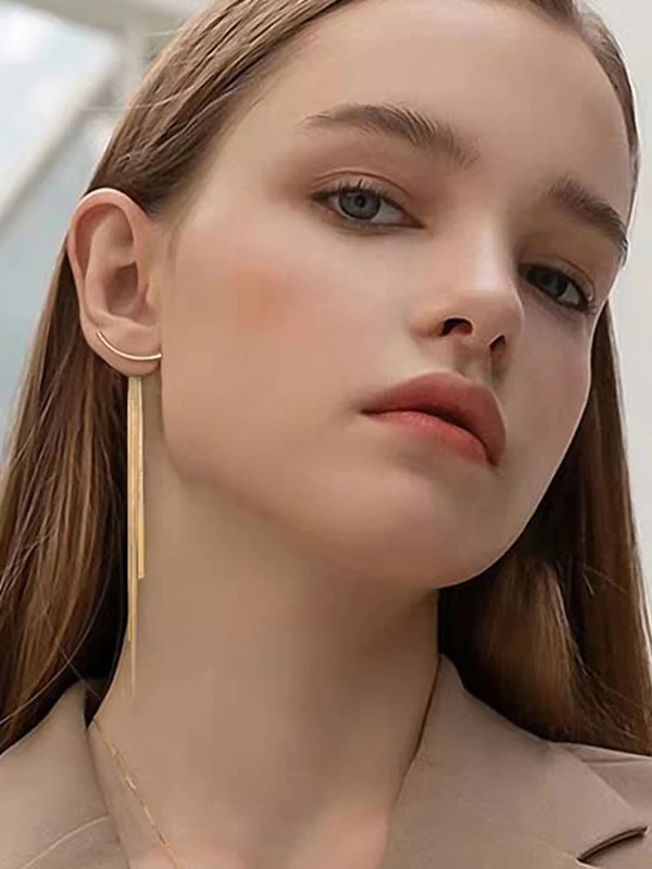 Geometric Tasseled Drop Earrings - Image 4