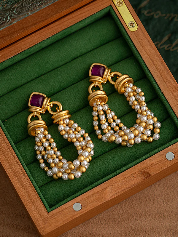 Geometric Tasseled Drop Earrings - Image 3