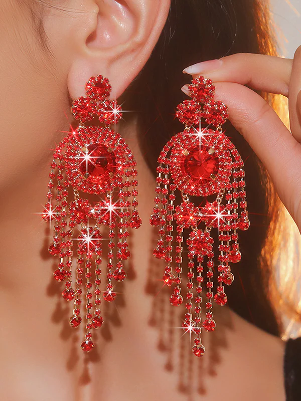 Geometric Tasseled Drop Earrings - Image 3