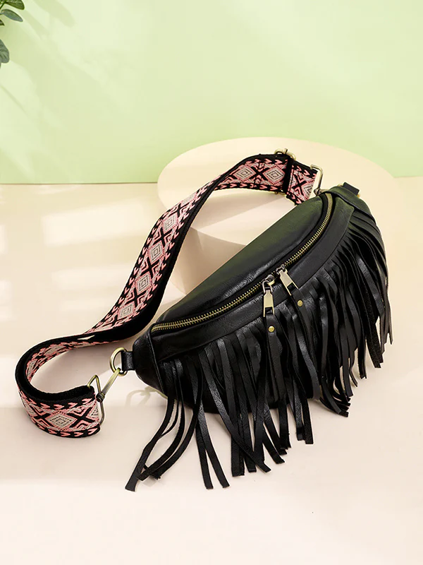 Geometric Tasseled Zipper Crossbody Bags - Image 10