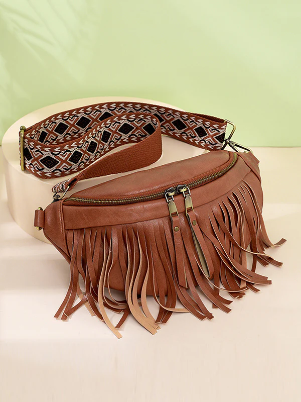 Geometric Tasseled Zipper Crossbody Bags - Image 11