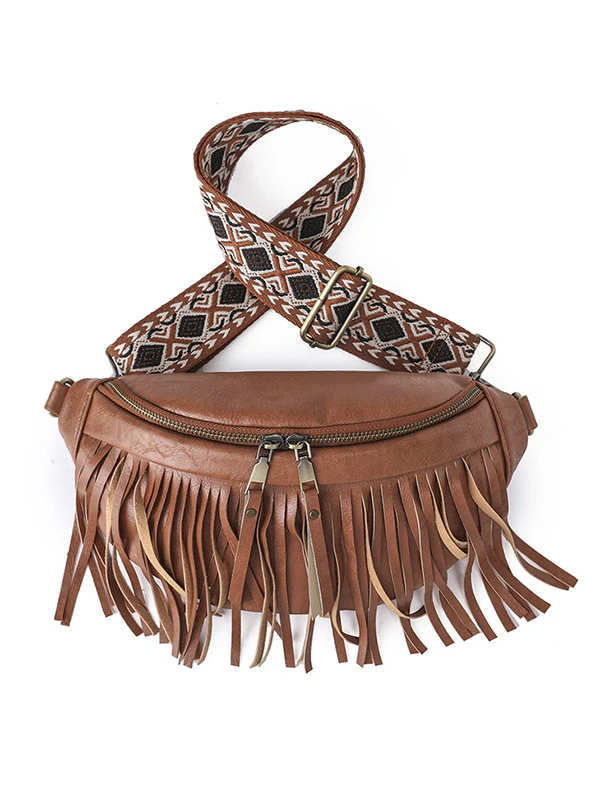 Geometric Tasseled Zipper Crossbody Bags - Image 12