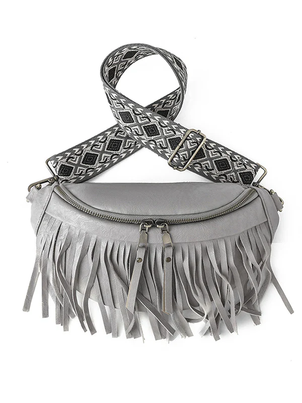 Geometric Tasseled Zipper Crossbody Bags - Image 15