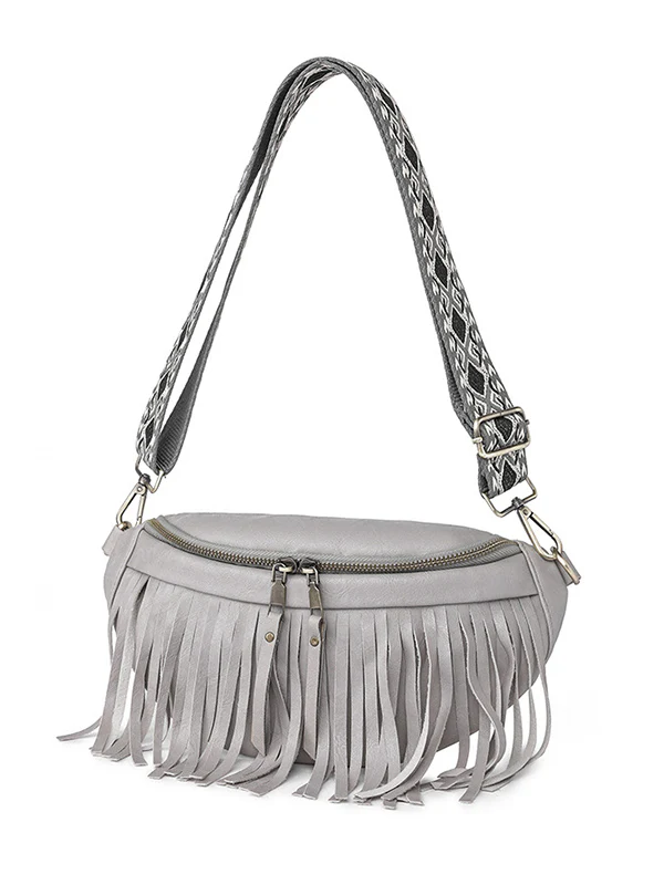 Geometric Tasseled Zipper Crossbody Bags - Image 16