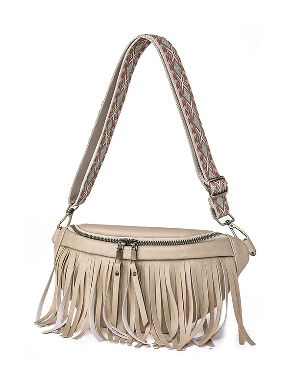 Geometric Tasseled Zipper Crossbody Bags - Image 17