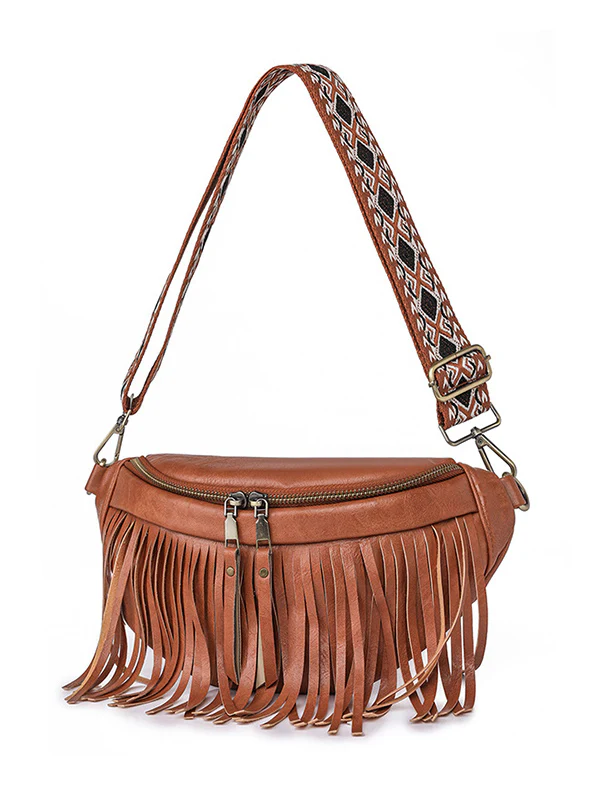 Geometric Tasseled Zipper Crossbody Bags - Image 18