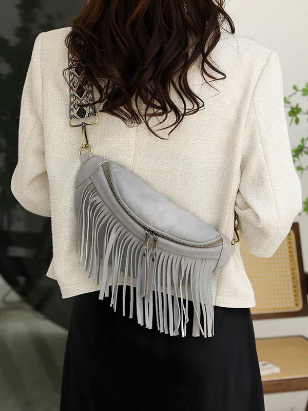 Geometric Tasseled Zipper Crossbody Bags - Image 2
