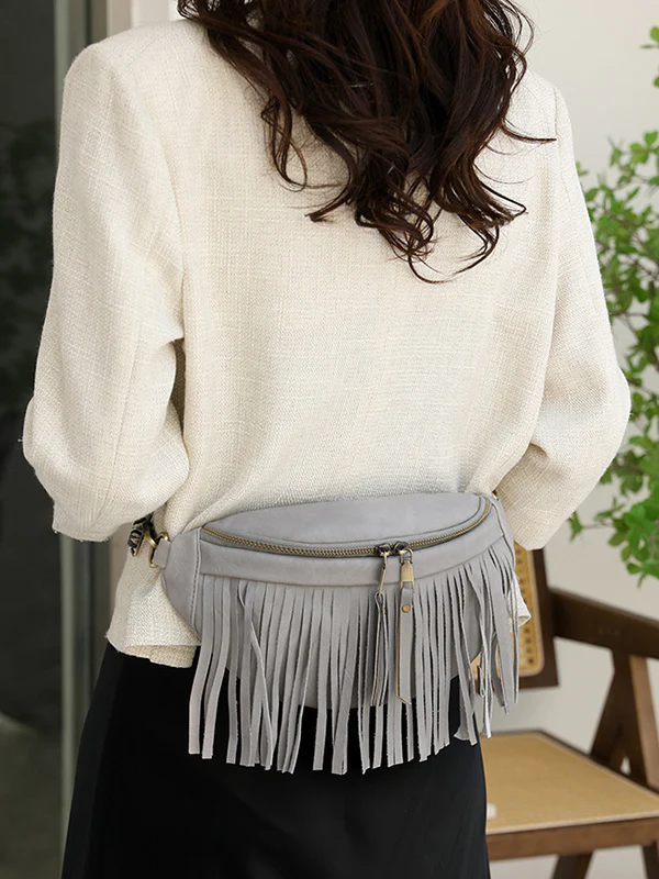 Geometric Tasseled Zipper Crossbody Bags - Image 3
