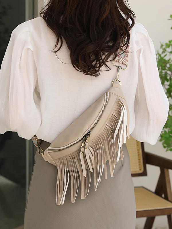 Geometric Tasseled Zipper Crossbody Bags - Image 5