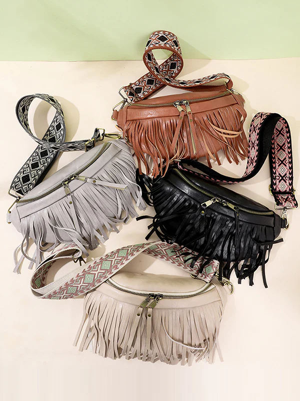 Geometric Tasseled Zipper Crossbody Bags - Image 6