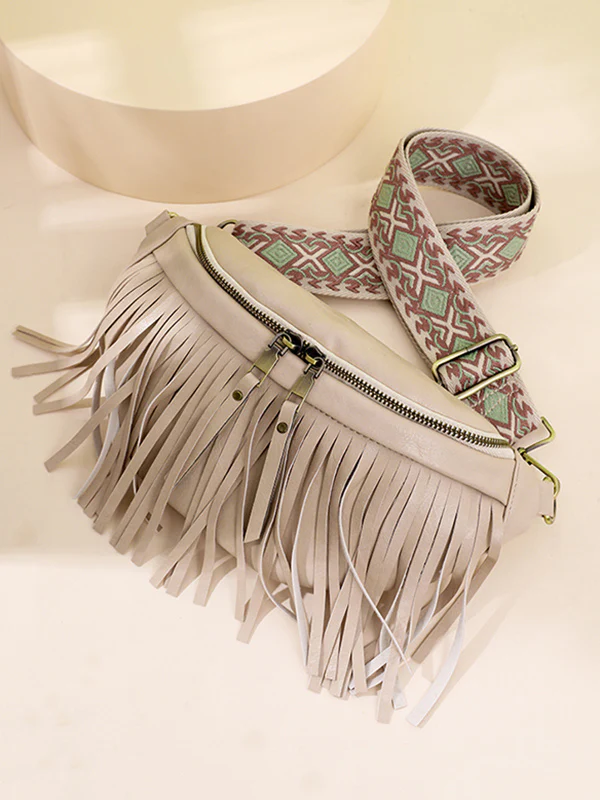 Geometric Tasseled Zipper Crossbody Bags - Image 7