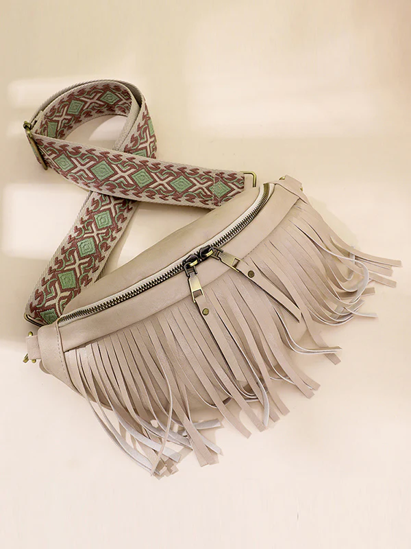 Geometric Tasseled Zipper Crossbody Bags - Image 8