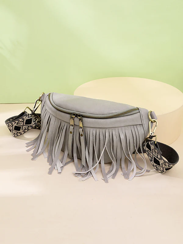 Geometric Tasseled Zipper Crossbody Bags - Image 9