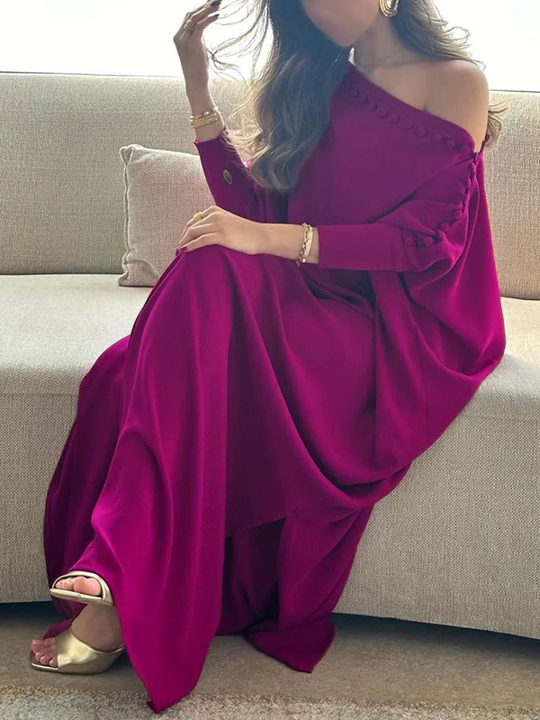 H-Line Loose Buttoned Solid Color Maxi Dresses - Image 2