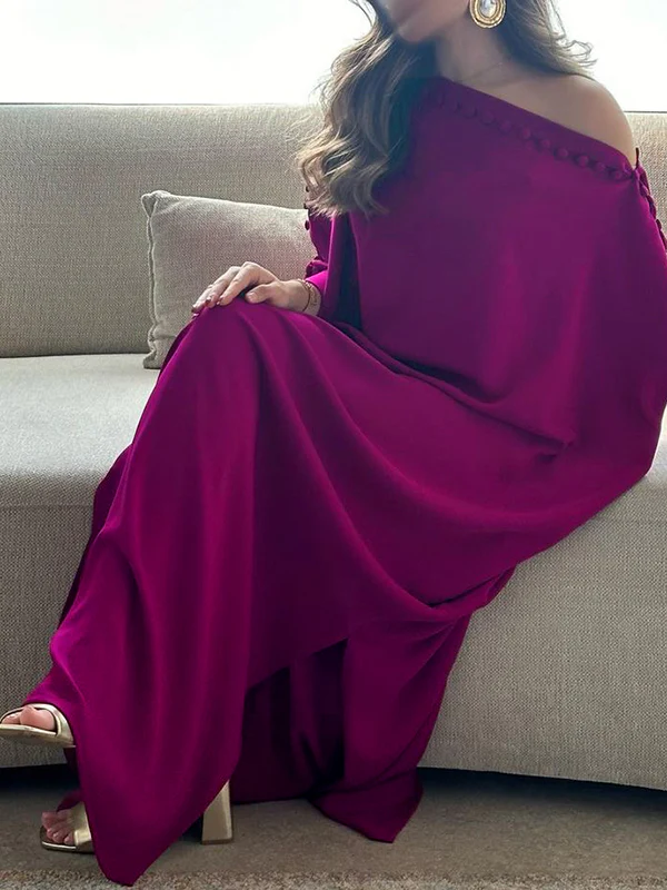 H-Line Loose Buttoned Solid Color Maxi Dresses - Image 3