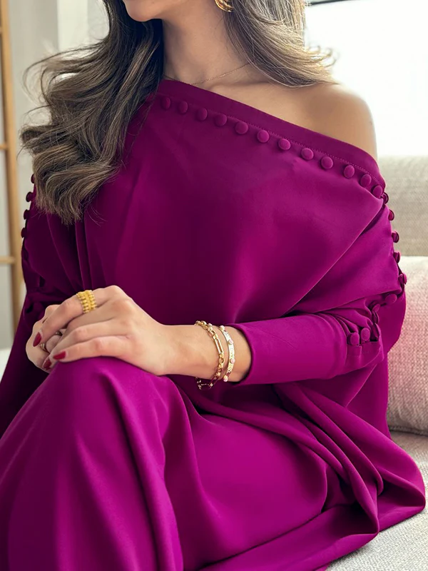 H-Line Loose Buttoned Solid Color Maxi Dresses - Image 4