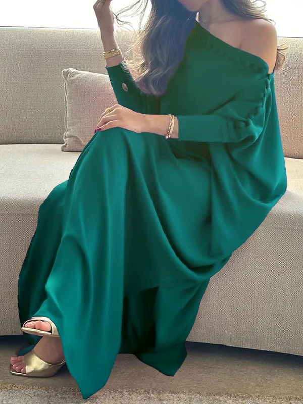 H-Line Loose Buttoned Solid Color Maxi Dresses - Image 5