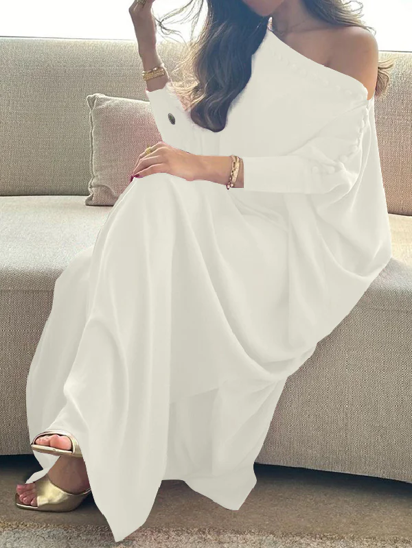H-Line Loose Buttoned Solid Color Maxi Dresses - Image 7