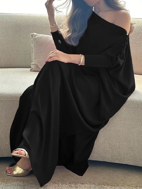 H-Line Loose Buttoned Solid Color Maxi Dresses - Image 8