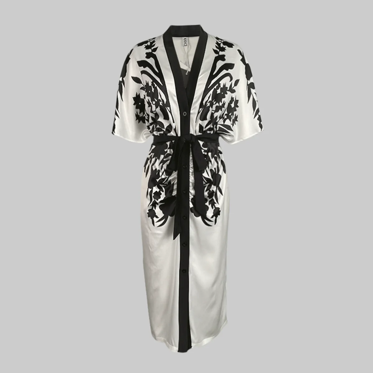 Half Sleeves Flower Print Printed Tied Waist V-Neck Midi Dresses - Image 4