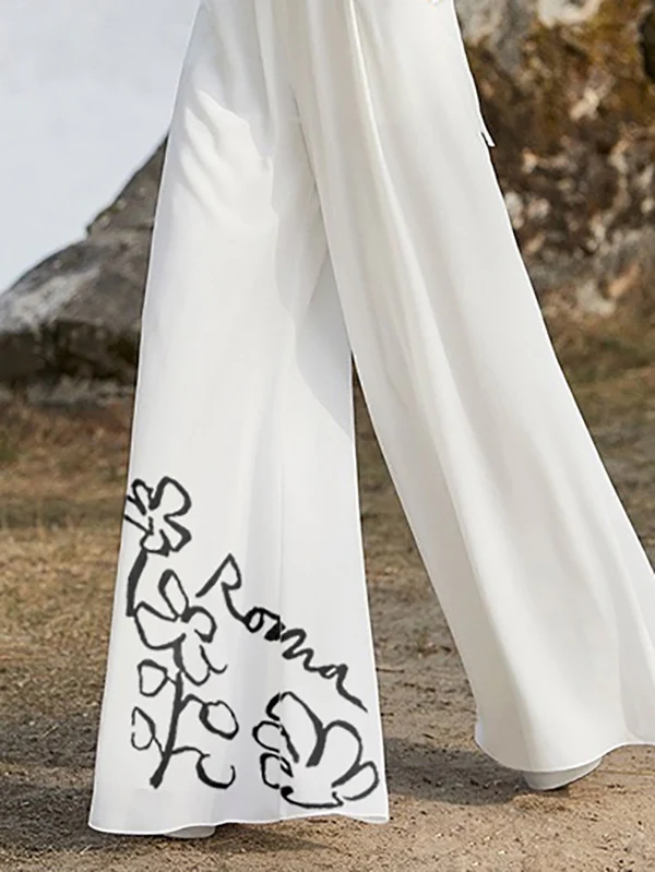 Half Sleeves High Waisted Flower Print Pleated Pockets Deep V-Neck Jumpsuits - Image 3