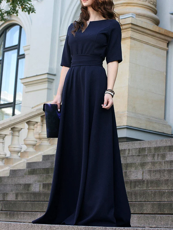 Half Sleeves High Waisted Solid Color Tied Waist V-Neck Maxi Dresses - Image 11