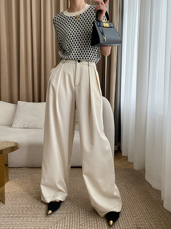 Half Sleeves Houndstooth Round-Neck Sweater Tops - Image 4