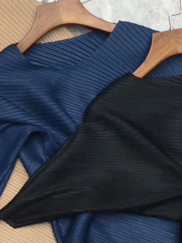 Half Sleeves Irregular Clipping Pleated Solid Color Round-Neck Midi Dresses - Image 22
