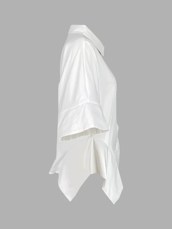 Half Sleeves Loose Buttoned Solid Color Lapel Blouses&Shirts Tops - Image 6