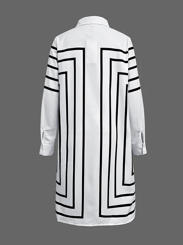 Half Sleeves Loose Buttoned Striped Lapel Midi Dresses Shirt Dress - Image 6
