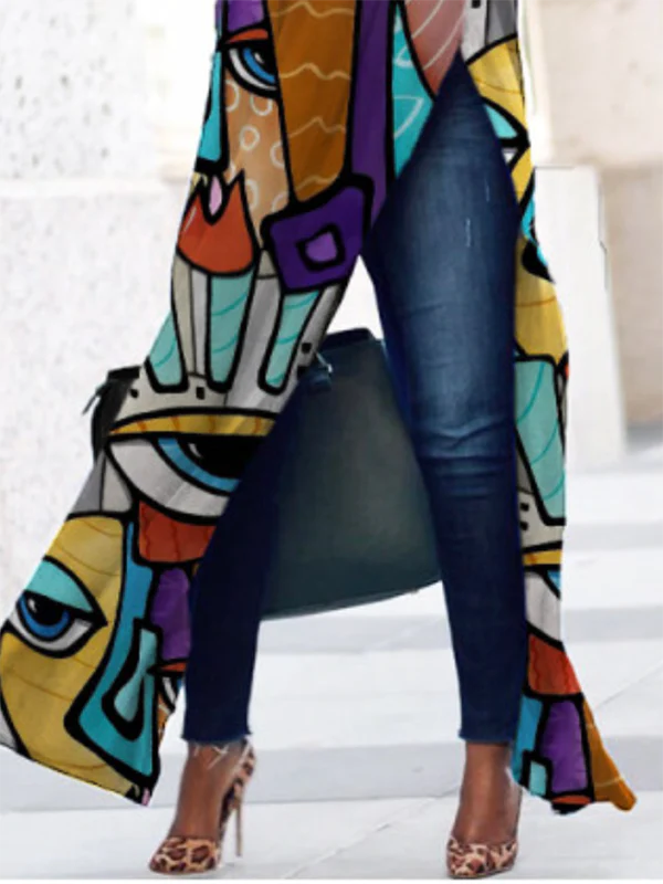 Half Sleeves Loose Contrast Color Printed Split-Side Round-Neck T-Shirts Tops - Image 3