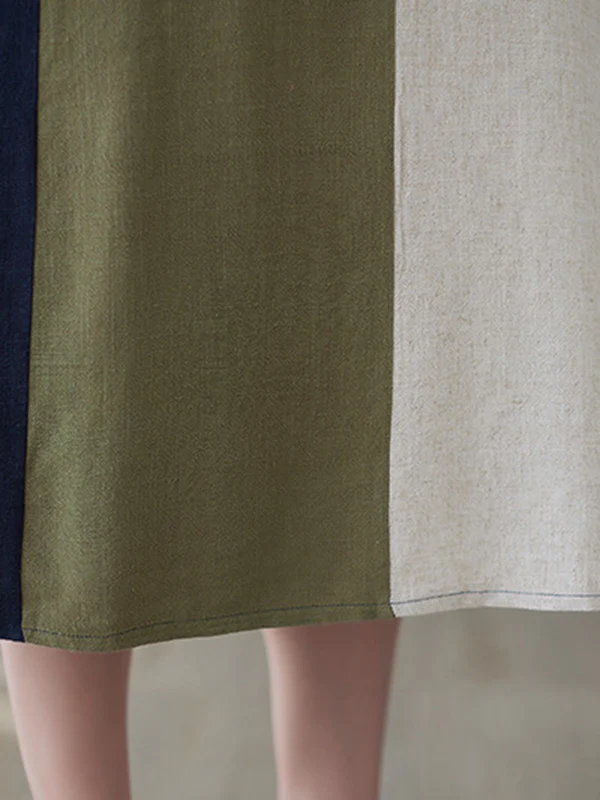 Half Sleeves Loose Contrast Color Round-Neck Midi Dresses - Image 13