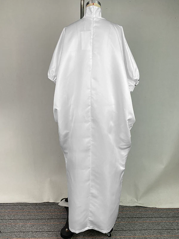 Half Sleeves Loose Elasticity Printed Split-Front Stand Collar Maxi Dresses - Image 6
