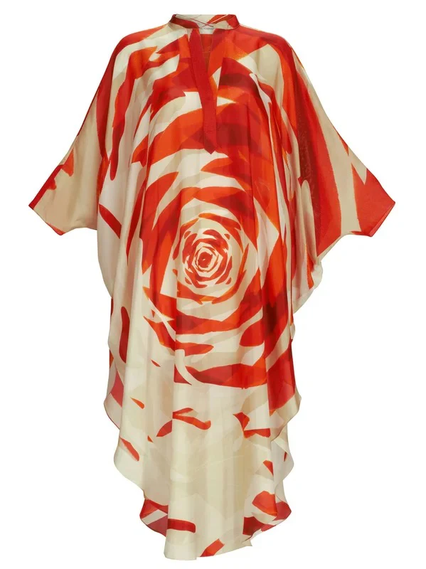 Half Sleeves Loose Flower Print Tied Round-Neck Midi Dresses - Image 4