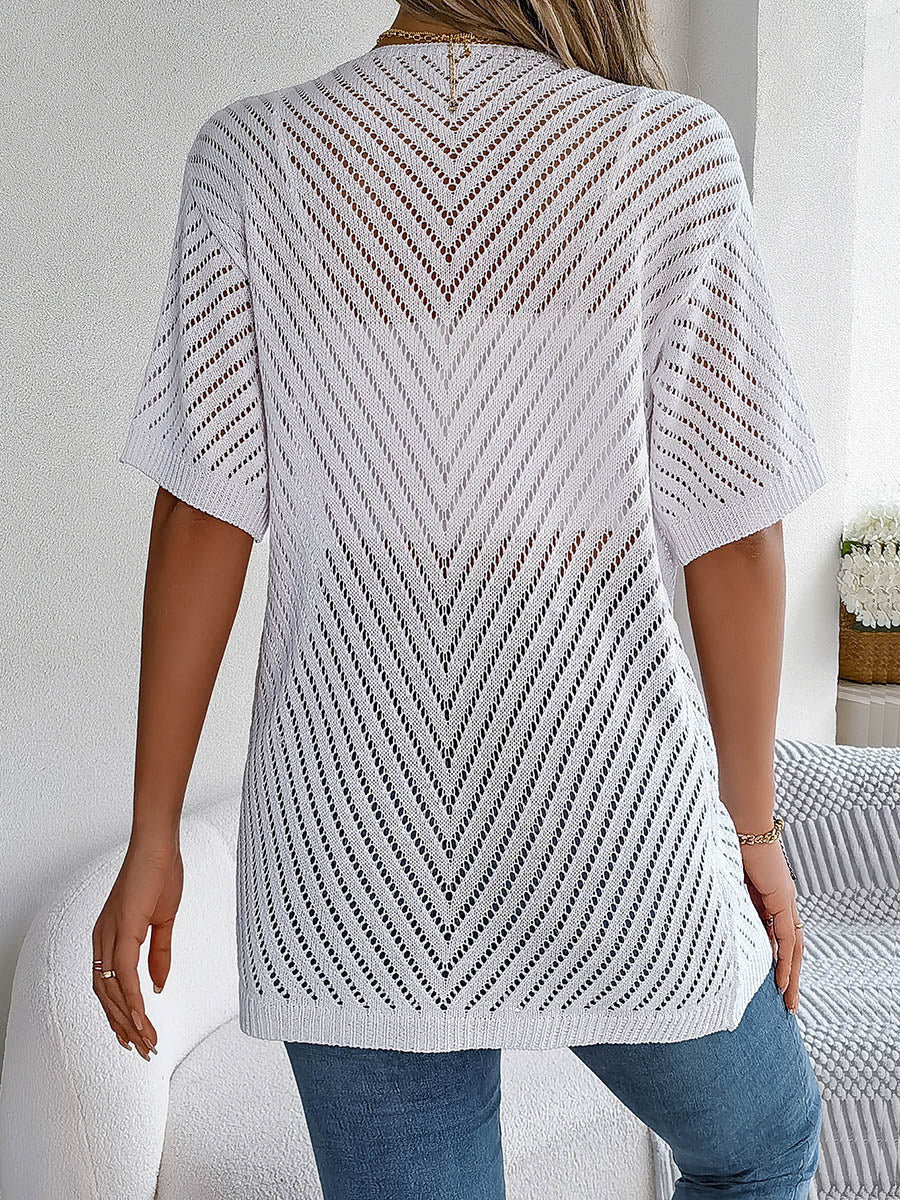 Half Sleeves Loose Hollow Solid Color Cardigan Tops - Image 11