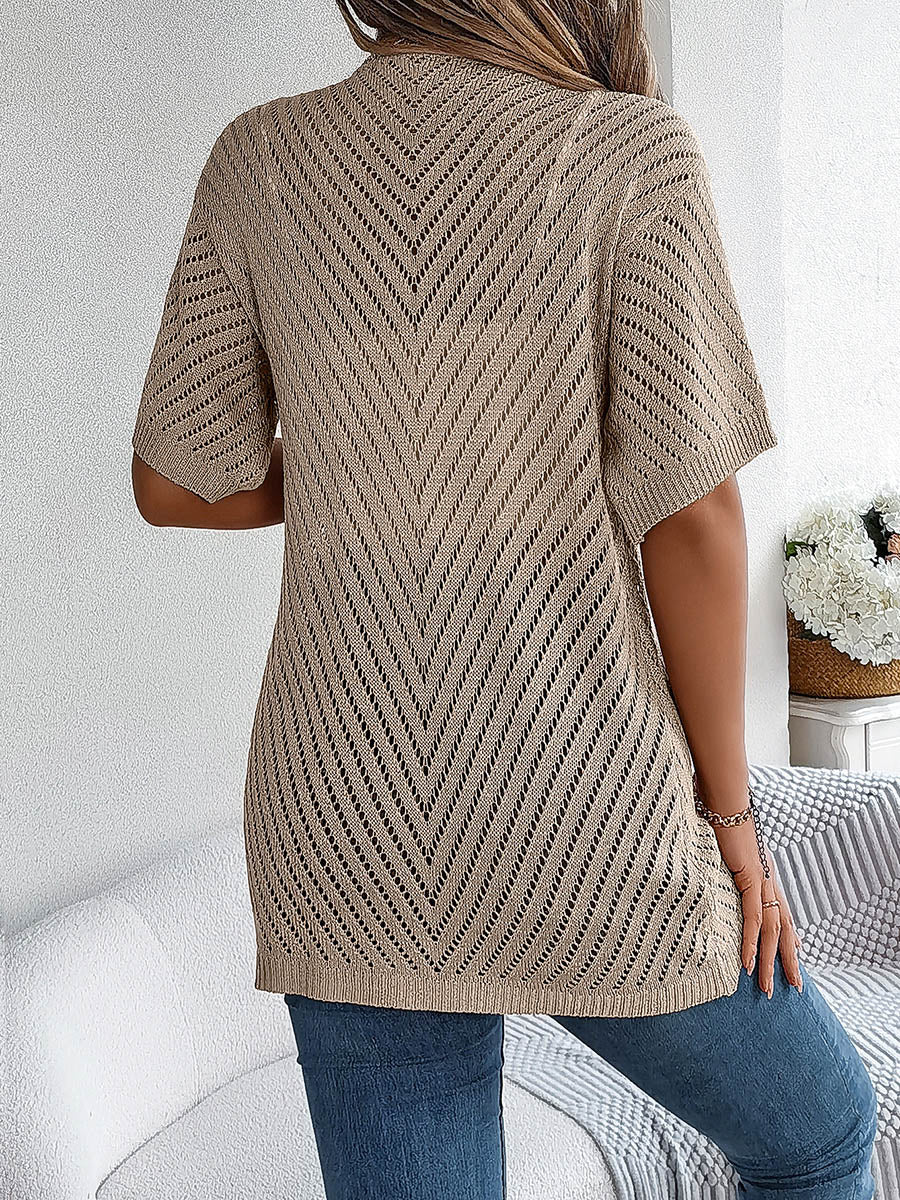Half Sleeves Loose Hollow Solid Color Cardigan Tops - Image 13