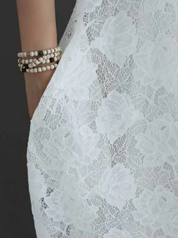 Half Sleeves Loose Hollow Solid Color Round-Neck Midi Dresses - Image 14
