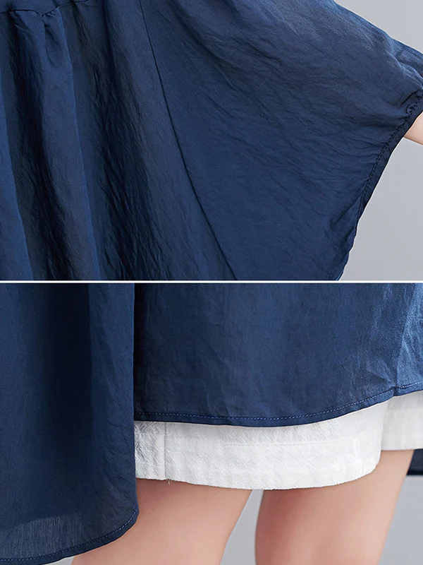 Half Sleeves Loose Pleated See-Through Solid Color Round-Neck Blouses&Shirts Tops - Image 14