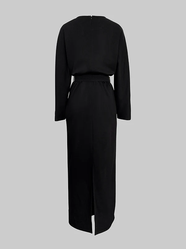 Half Sleeves Loose Rhine Stones Split-Joint Round-Neck Maxi Dresses - Image 5