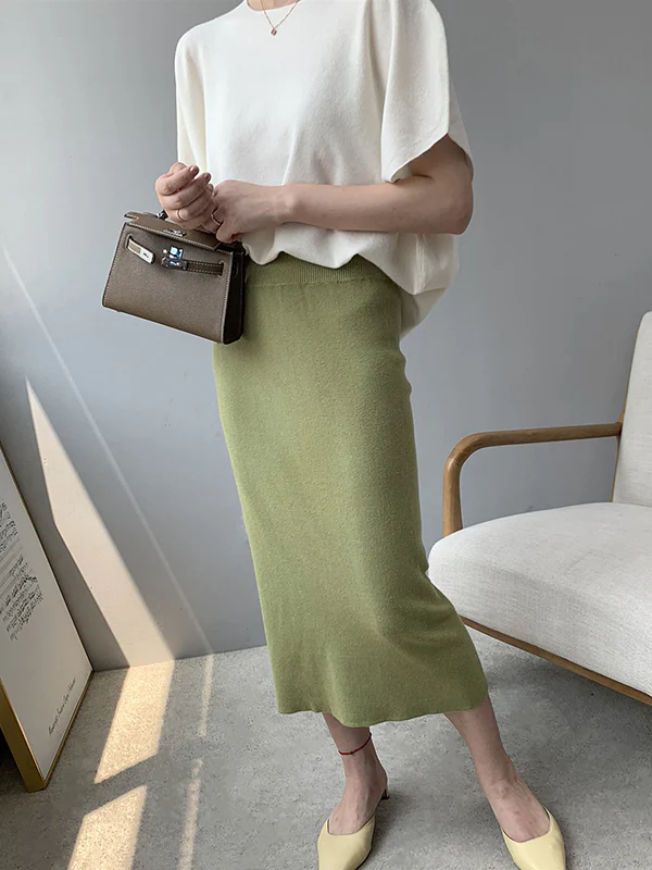 Half Sleeves Loose Solid Color Off-The-Shoulder Knitwear Pullovers Sweater Tops - Image 12
