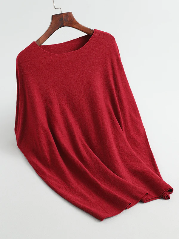 Half Sleeves Loose Solid Color Off-The-Shoulder Knitwear Pullovers Sweater Tops - Image 14