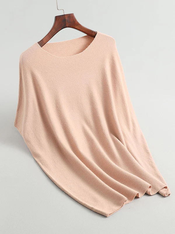 Half Sleeves Loose Solid Color Off-The-Shoulder Knitwear Pullovers Sweater Tops - Image 15